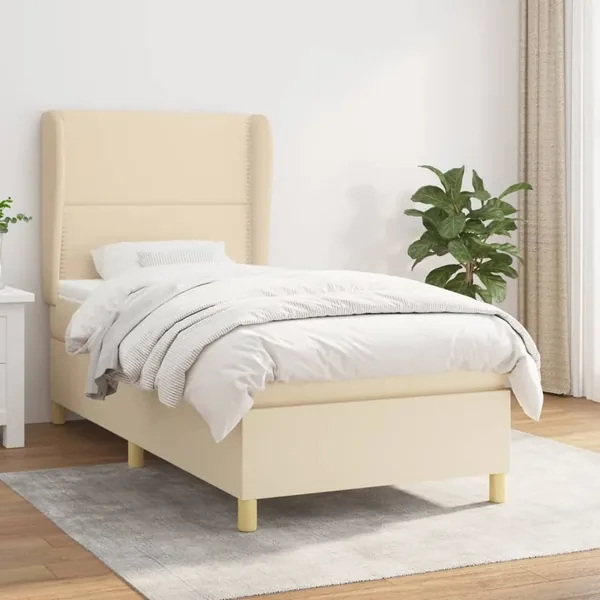 Sommier à lattes de lit et matelas Crème 90x190 cm Tissu