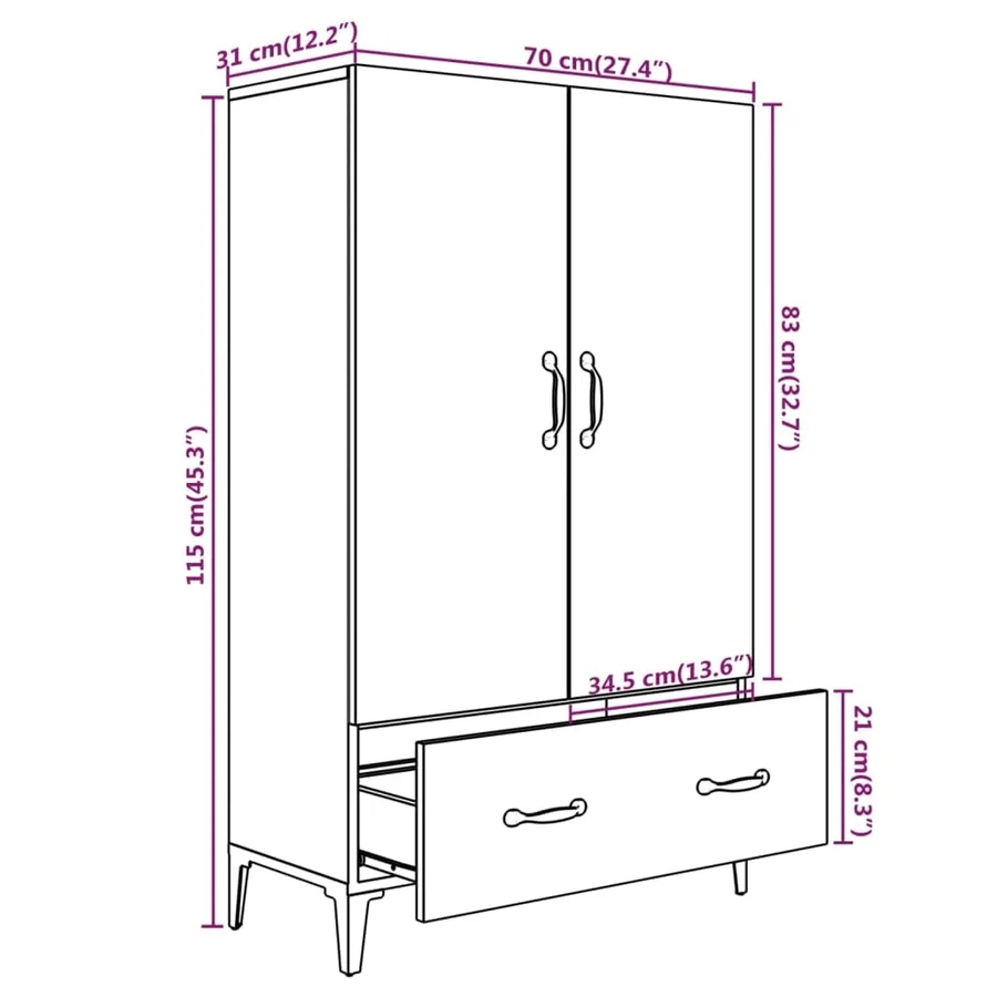 Buffet haut Chêne sonoma 70x31x115 cm Bois d'ingénierie - 8