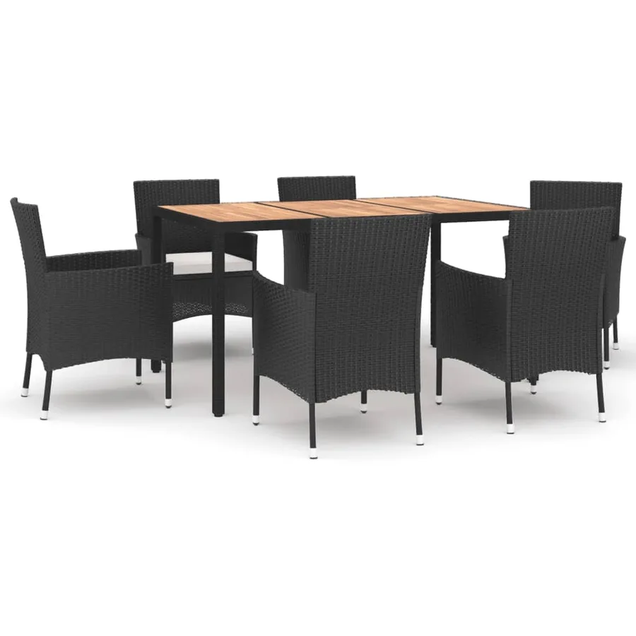 Ensemble à manger de jardin coussins 7pcs Noir Résine tressée - 2