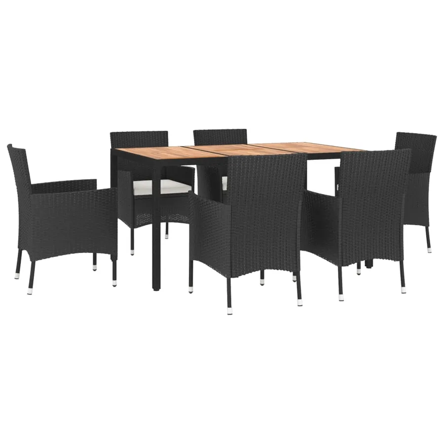 Ensemble à manger de jardin coussins 7pcs Noir Résine tressée - 3