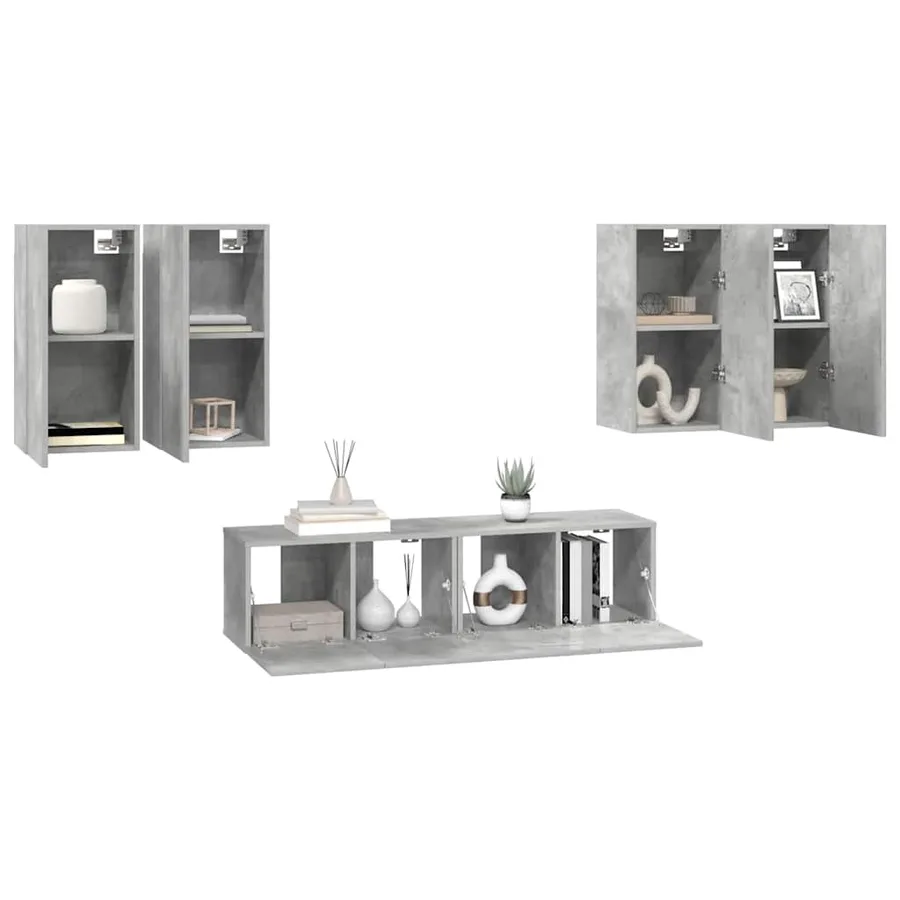 Ensemble de meuble TV 6 pcs Gris béton Bois d'ingénierie - 3