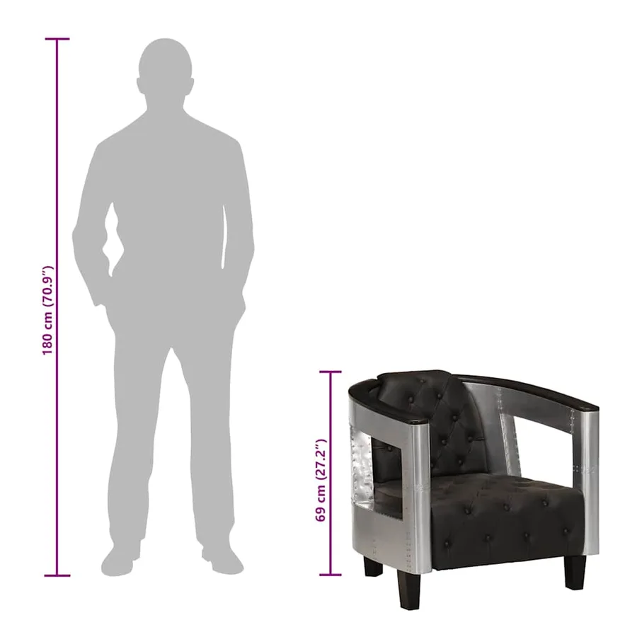 Fauteuil en style d'aviation noir cuir véritable - 10