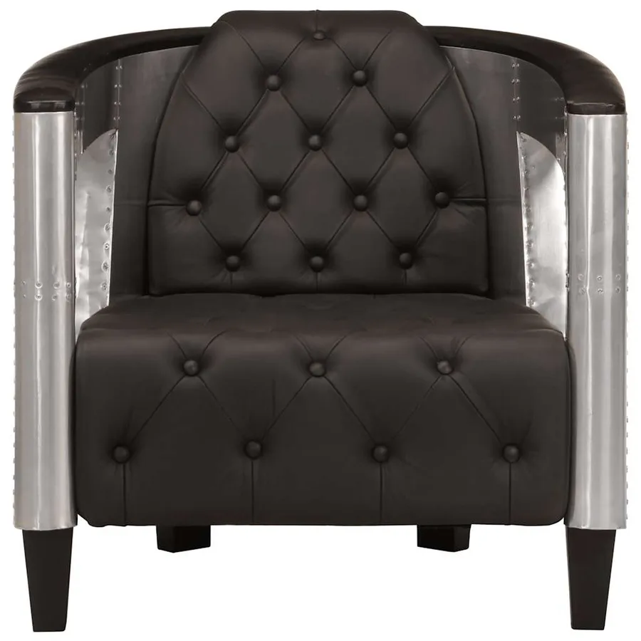 Fauteuil en style d'aviation noir cuir véritable - 2