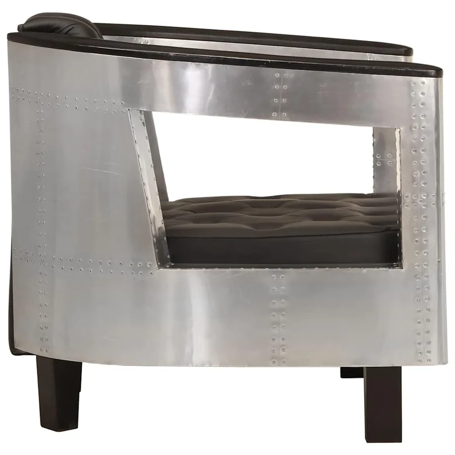 Fauteuil en style d'aviation noir cuir véritable - 3