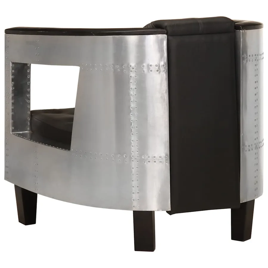 Fauteuil en style d'aviation noir cuir véritable - 4