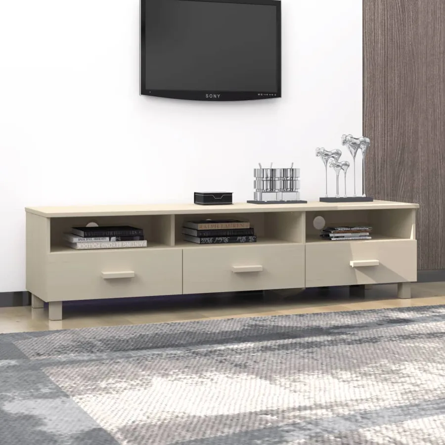 Meuble TV HAMAR Marron miel 158x40x40 cm Bois massif de pin - 7