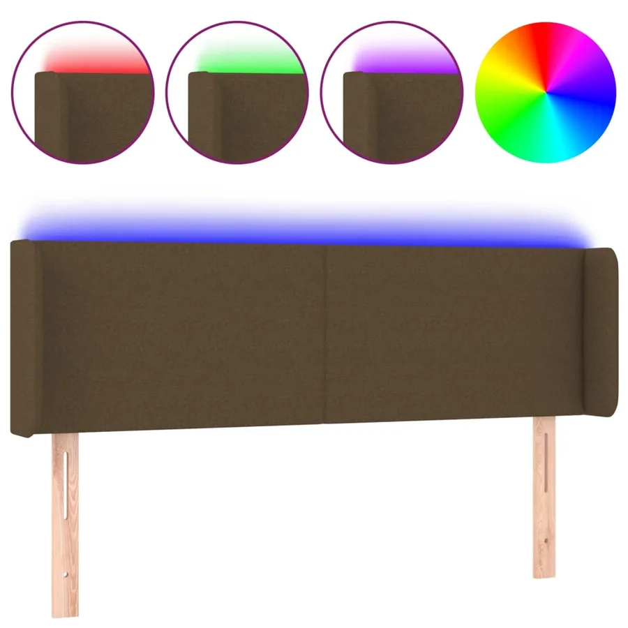 Tête de lit à LED Marron foncé 147x16x78/88 cm Tissu - 2