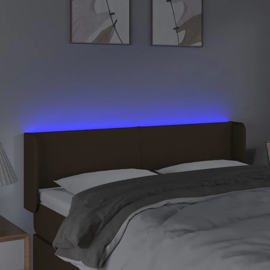 Tête de lit à LED Marron foncé 147x16x78/88 cm Tissu - 4