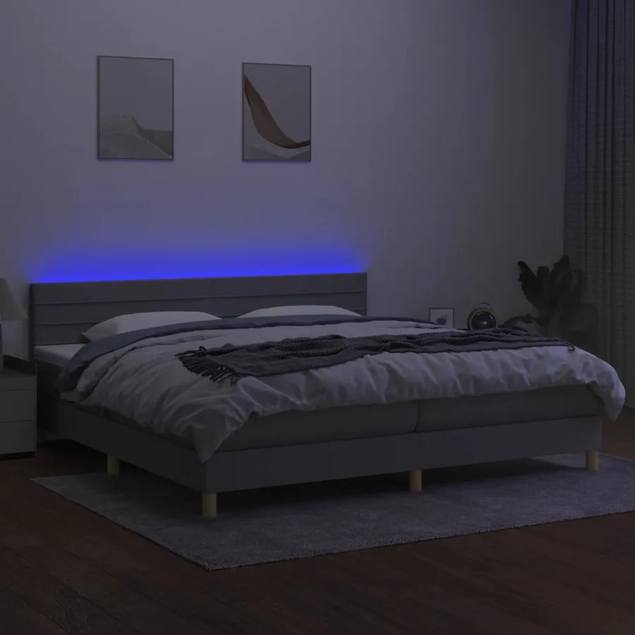 Sommier à lattes de lit matelas LED Gris clair 200x200 cm Tissu - 3
