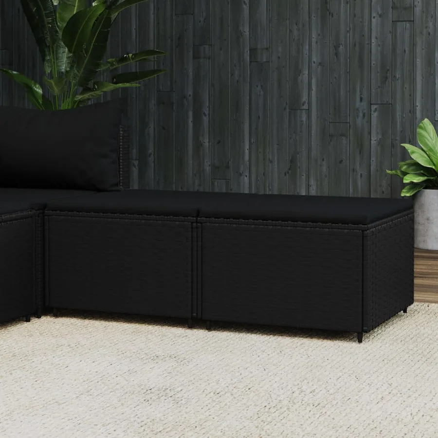 Repose-pieds de jardin et coussins lot de 2 noir résine tressée