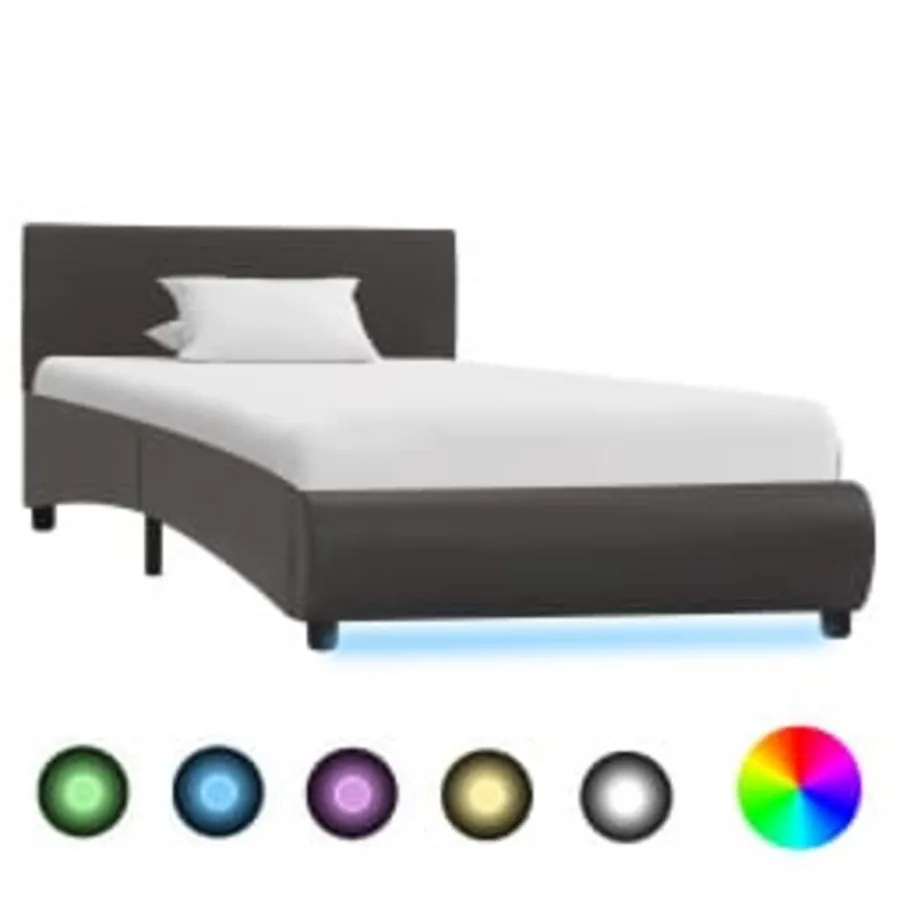 Cadre de lit avec LED sans matelas gris similicuir 90x200 cm