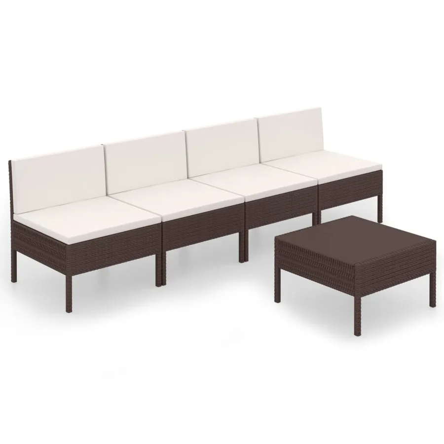 Salon de jardin 5 pcs avec coussins résine tressée marron - 2