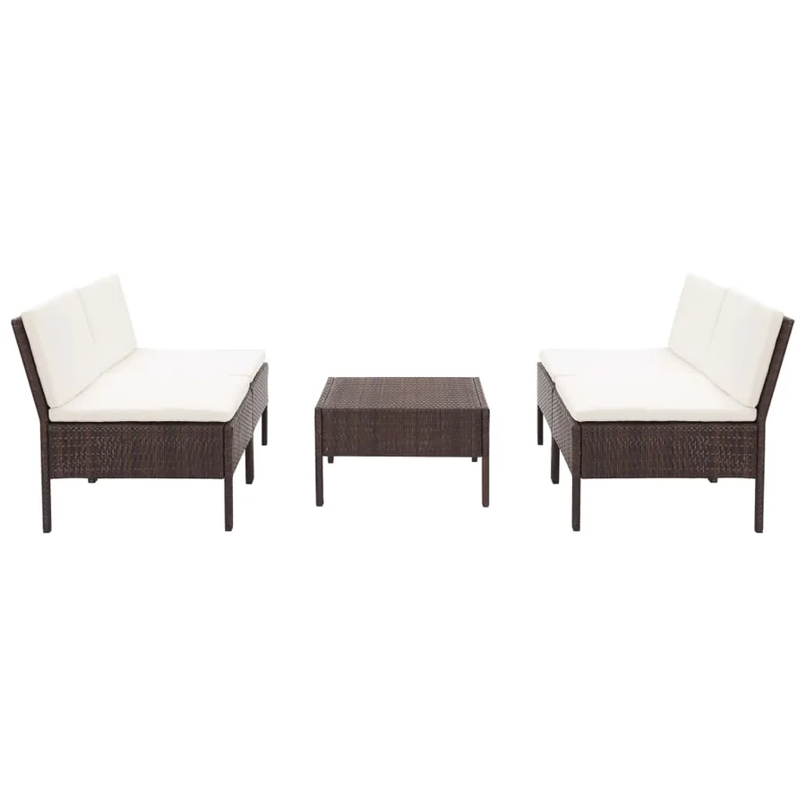 Salon de jardin 5 pcs avec coussins Résine tressée Marron