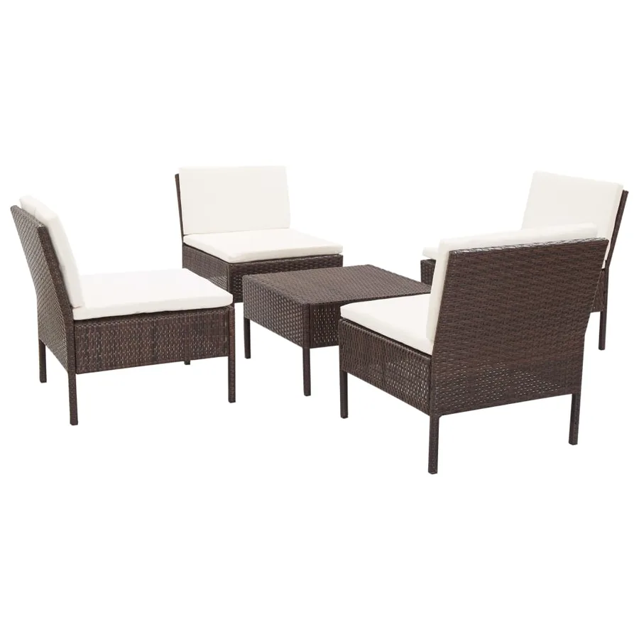 Salon de jardin 5 pcs avec coussins Résine tressée Marron - 2