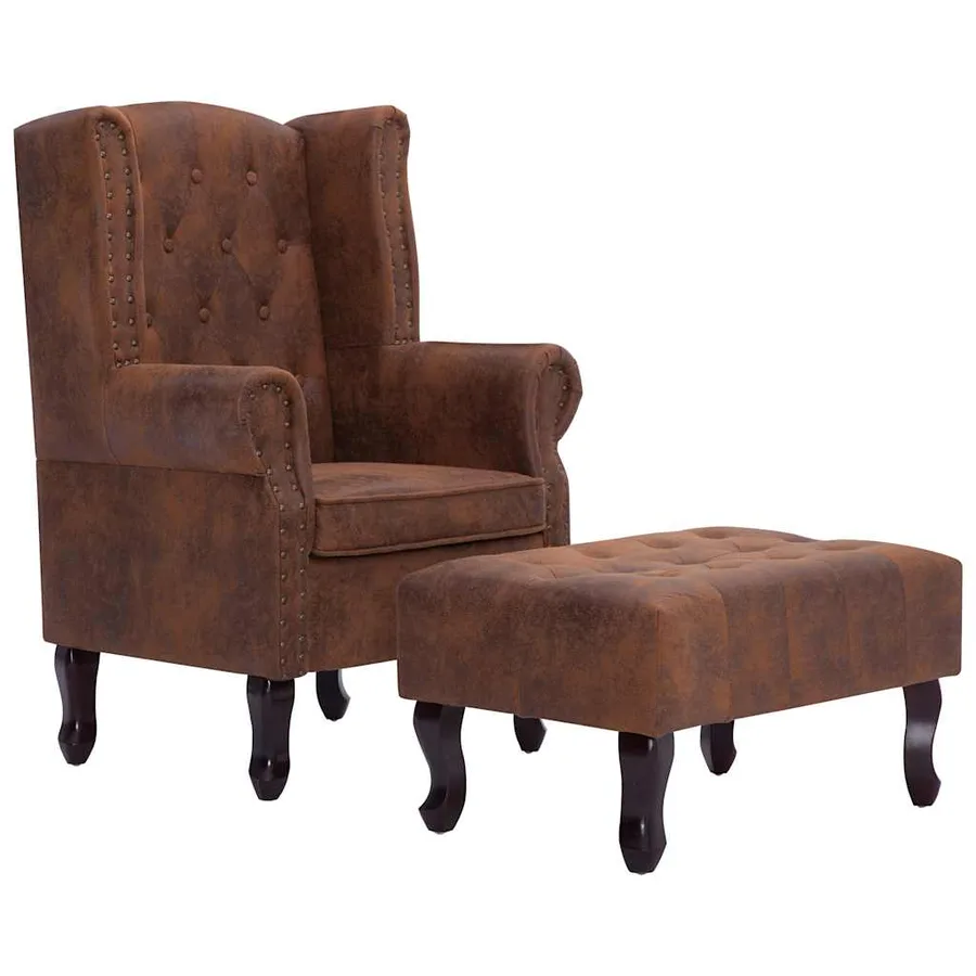 Fauteuil Chesterfield et repose-pieds Marron Similicuir daim - 2