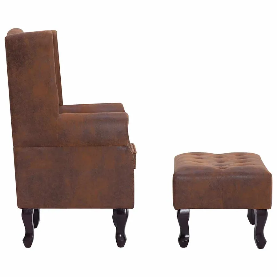 Fauteuil Chesterfield et repose-pieds Marron Similicuir daim - 3