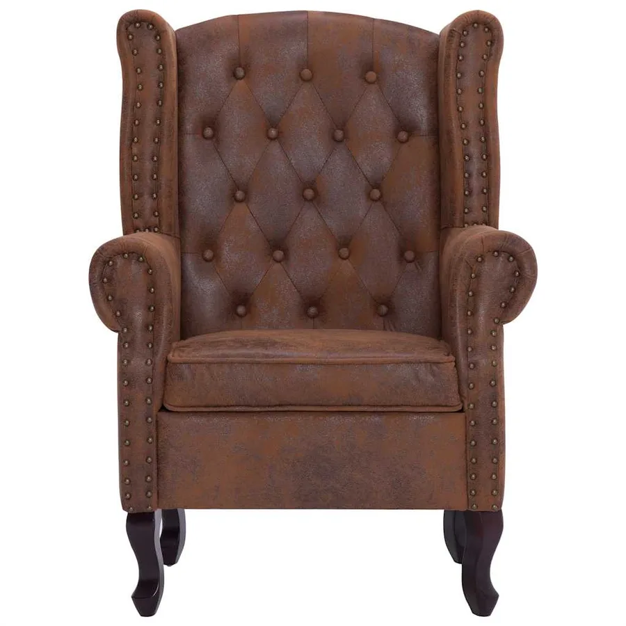 Fauteuil Chesterfield et repose-pieds Marron Similicuir daim - 4