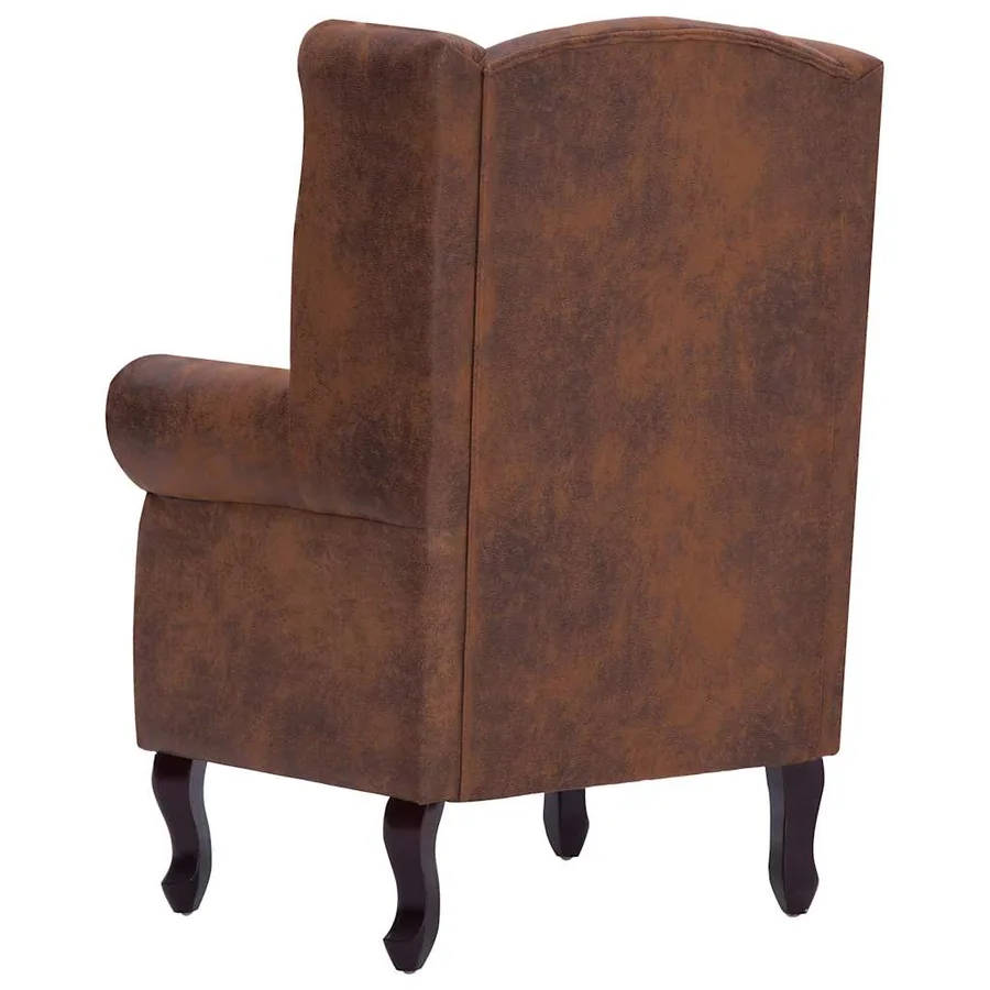 Fauteuil Chesterfield et repose-pieds Marron Similicuir daim - 5