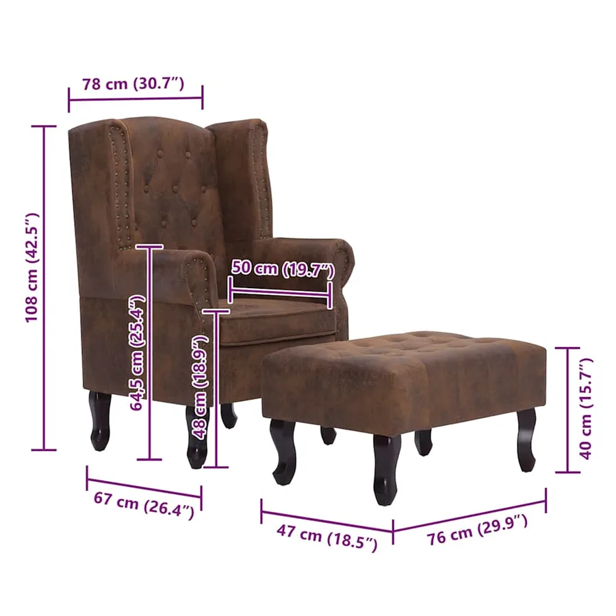 Fauteuil Chesterfield et repose-pieds Marron Similicuir daim - 7