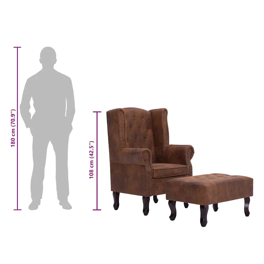 Fauteuil Chesterfield et repose-pieds Marron Similicuir daim - 8