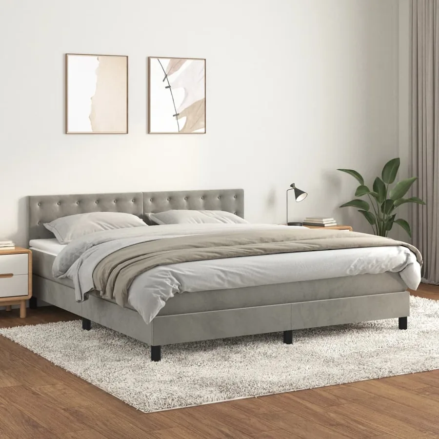 Sommier à lattes de lit et matelas Gris clair 180x200cm Velours