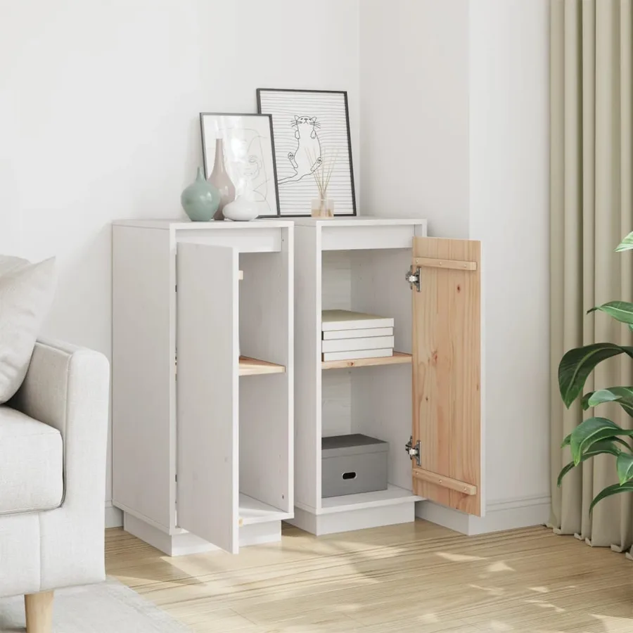 Buffets 2 pcs Blanc 31,5x34x75 cm Bois massif de pin - 3