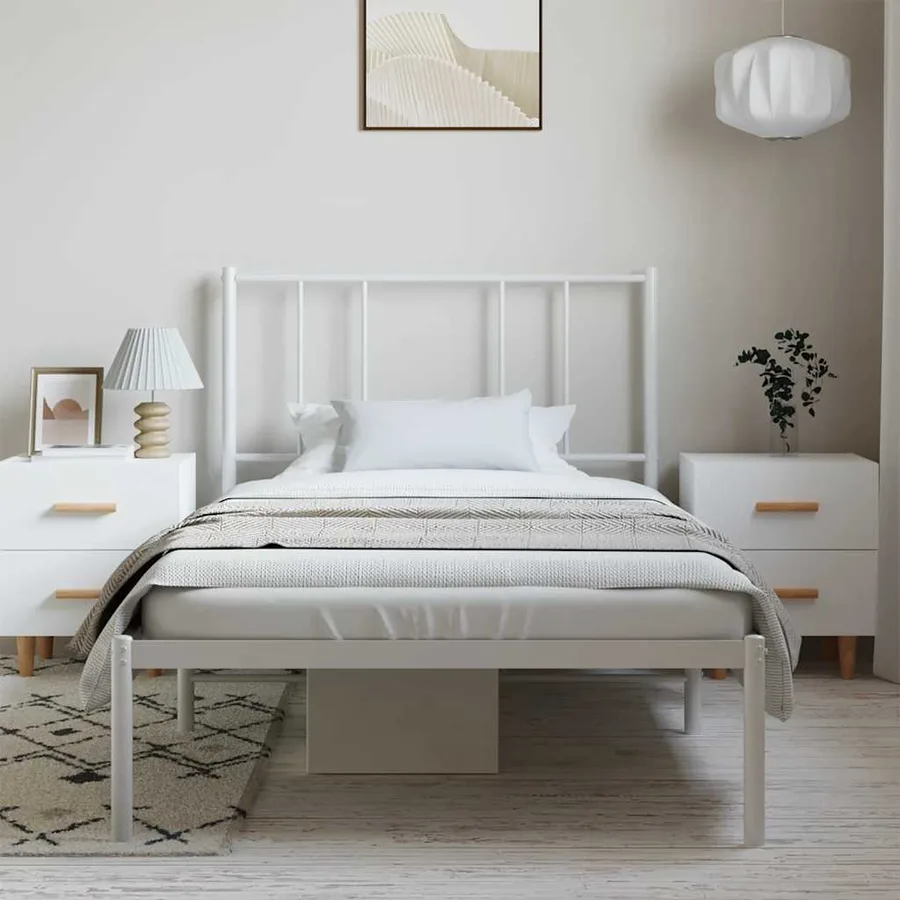 Cadre de lit métal sans matelas et tête de lit blanc 100x200 cm - 3