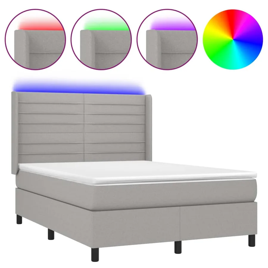 Sommier à lattes de lit matelas LED Gris clair 140x190 cm Tissu - 2