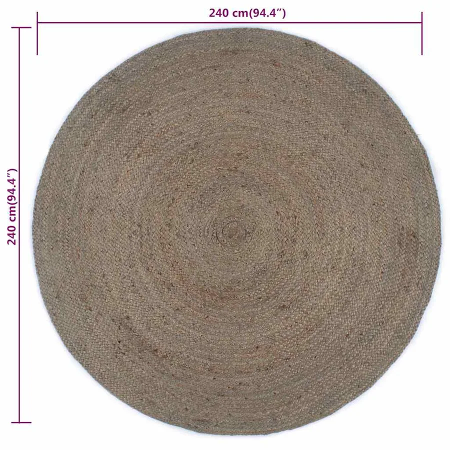 Tapis fait à la main Jute Rond 240 cm Gris - 6