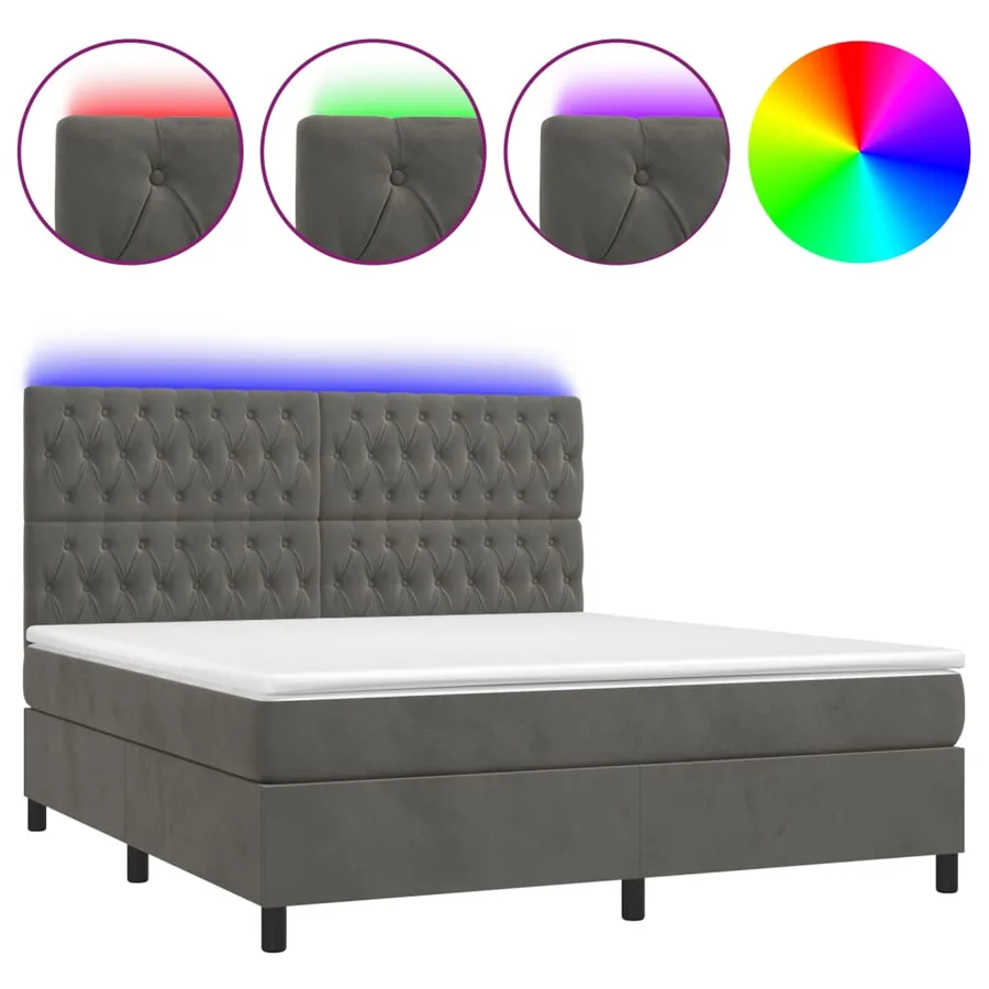 Sommier à lattes de lit matelas et LED Gris foncé 160x200 cm - 2