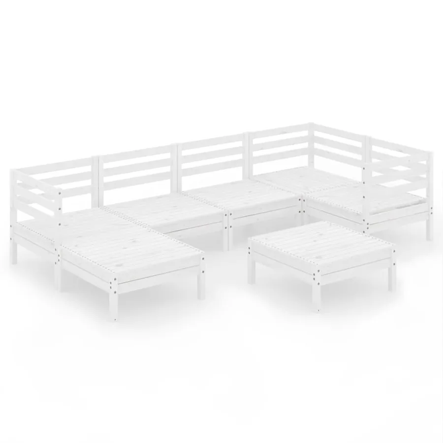 Salon de jardin 7 pcs Bois de pin massif Blanc - 2