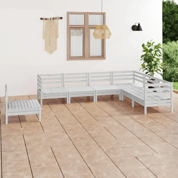 Salon de jardin 7 pcs Bois de pin massif Blanc