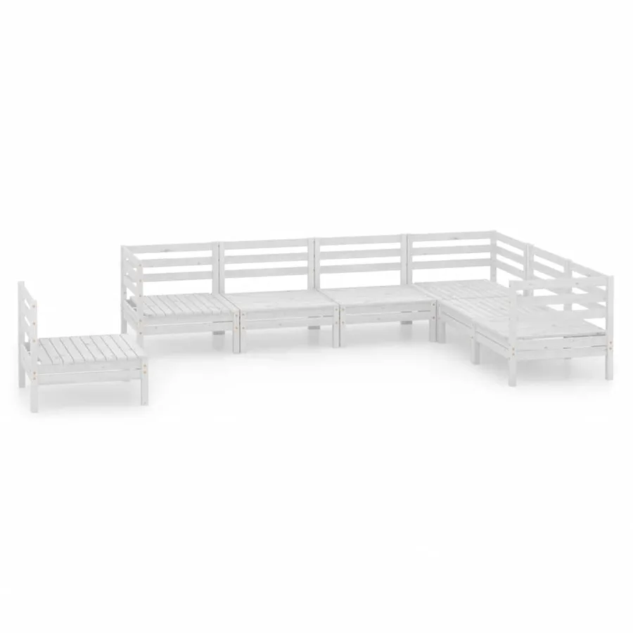 Salon de jardin 7 pcs Bois de pin massif Blanc - 2
