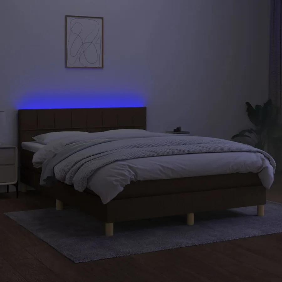 Sommier à lattes de lit matelas et LED Marron foncé 140x190 cm - 4