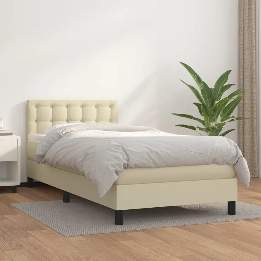 Sommier à lattes de lit avec matelas Crème 100x200cm Similicuir