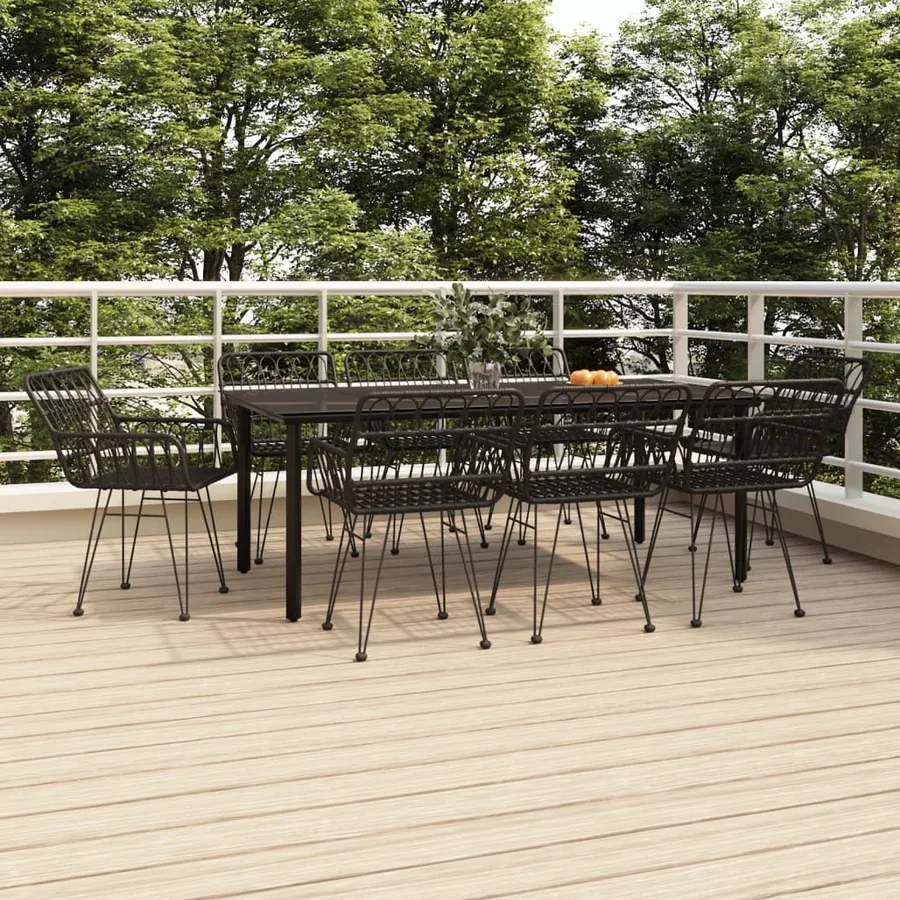 Ensemble à manger de jardin 9 pcs Noir Résine tressée