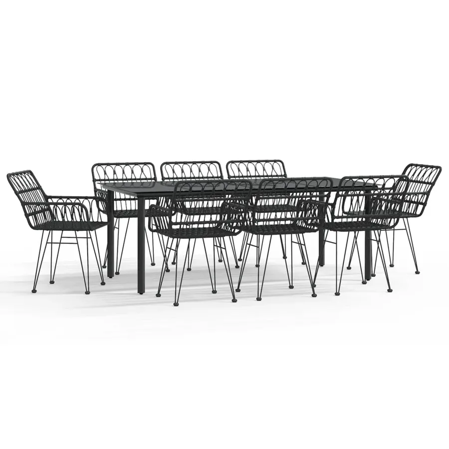 Ensemble à manger de jardin 9 pcs Noir Résine tressée - 2
