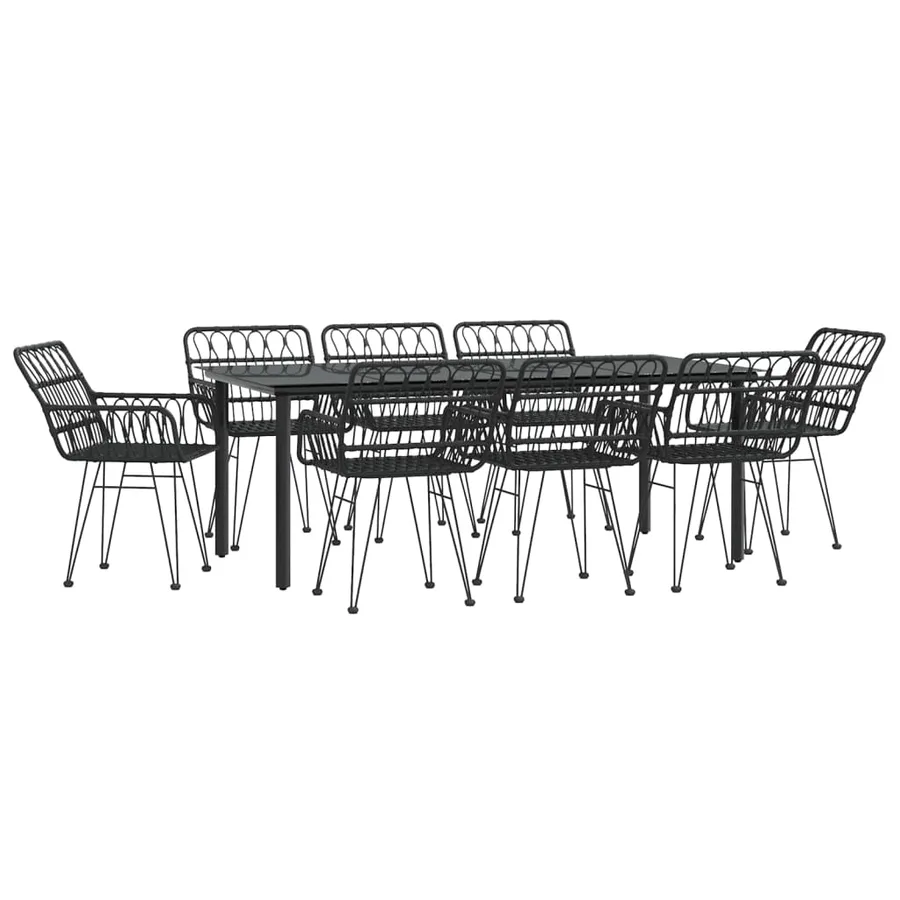 Ensemble à manger de jardin 9 pcs Noir Résine tressée - 3