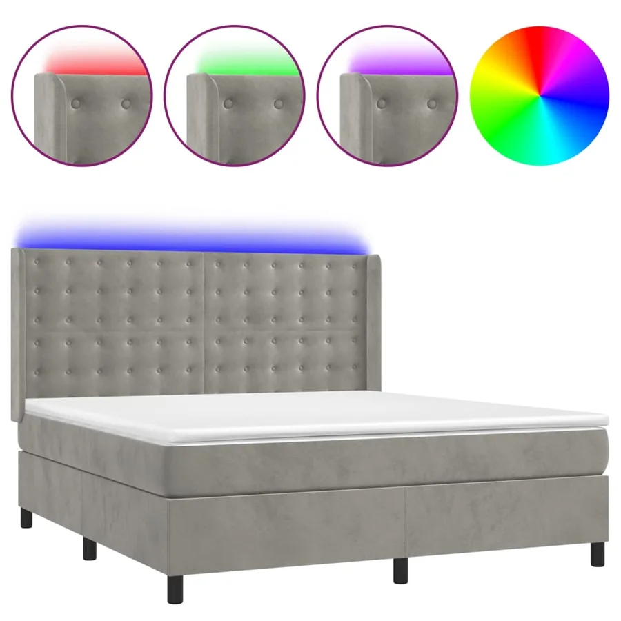 Sommier à lattes de lit matelas et LED Gris clair 180x200 cm - 2