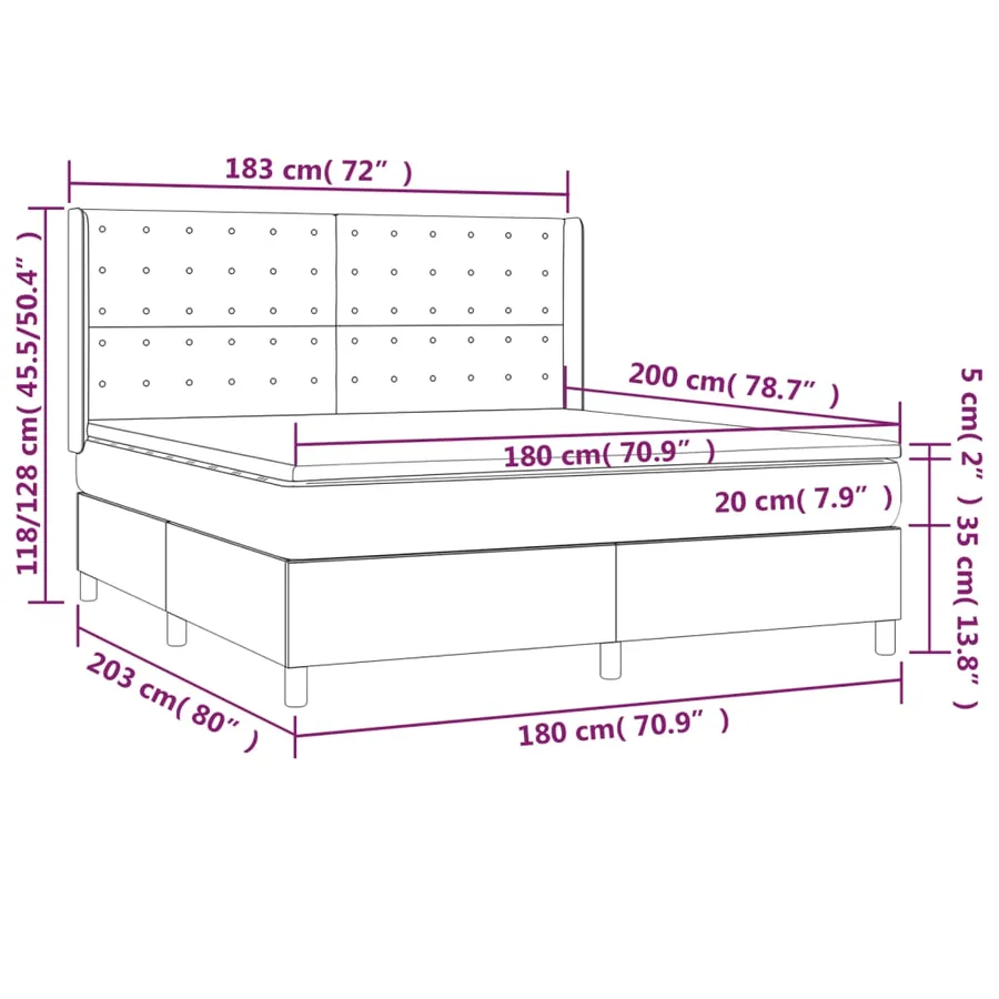 Sommier à lattes de lit matelas et LED Gris clair 180x200 cm - 8
