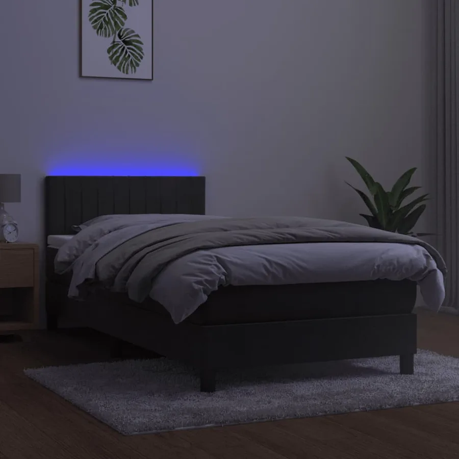 Sommier à lattes de lit et matelas et LED Gris foncé 80x200cm - 4