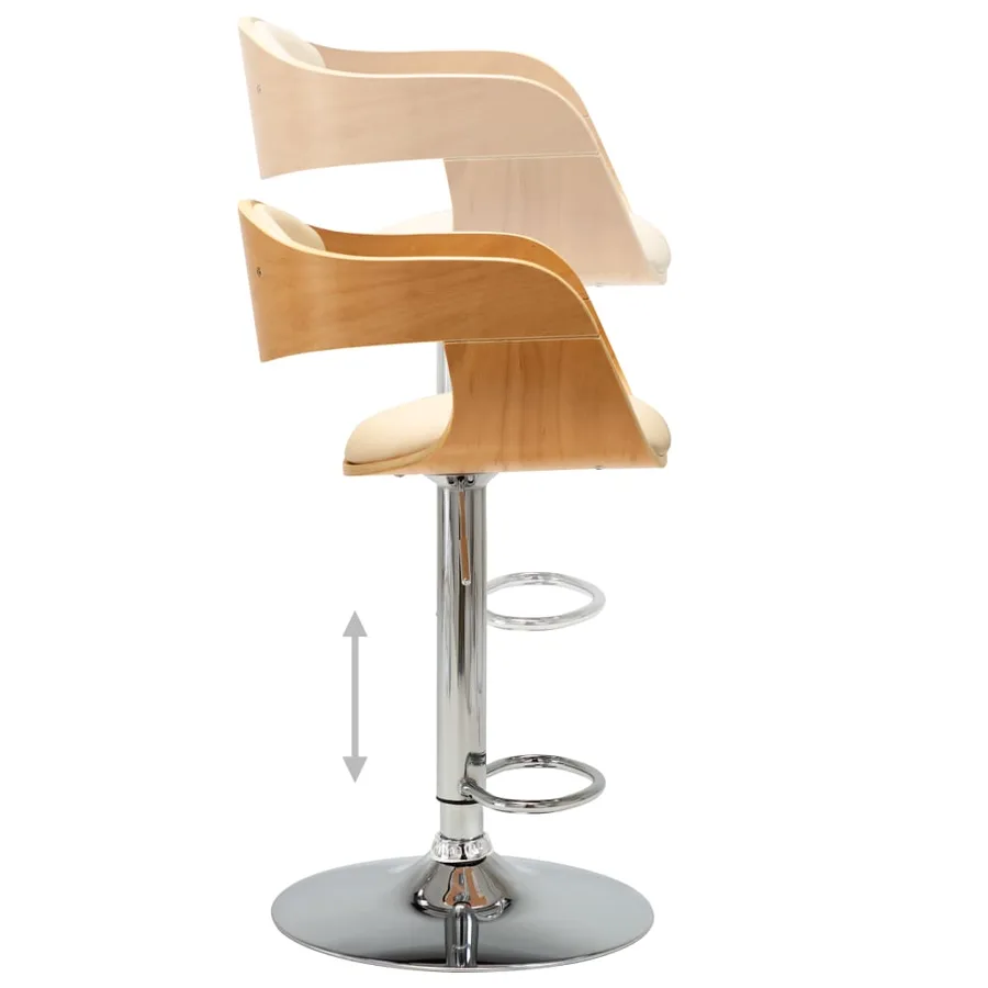 Tabouret de bar Crème Bois courbé et similicuir - 5