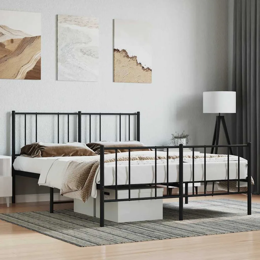 Cadre de lit métal sans matelas avec pied de lit noir 120x200cm