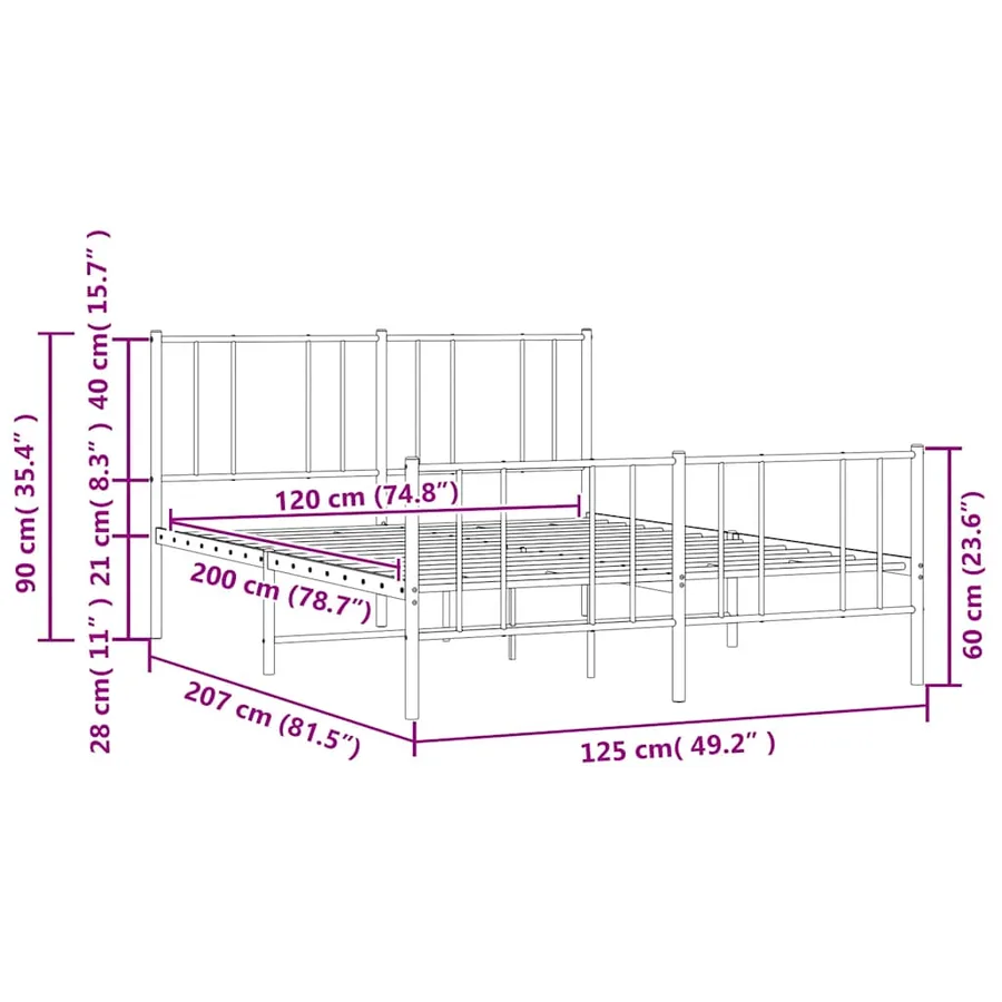 Cadre de lit métal sans matelas avec pied de lit noir 120x200cm - 10