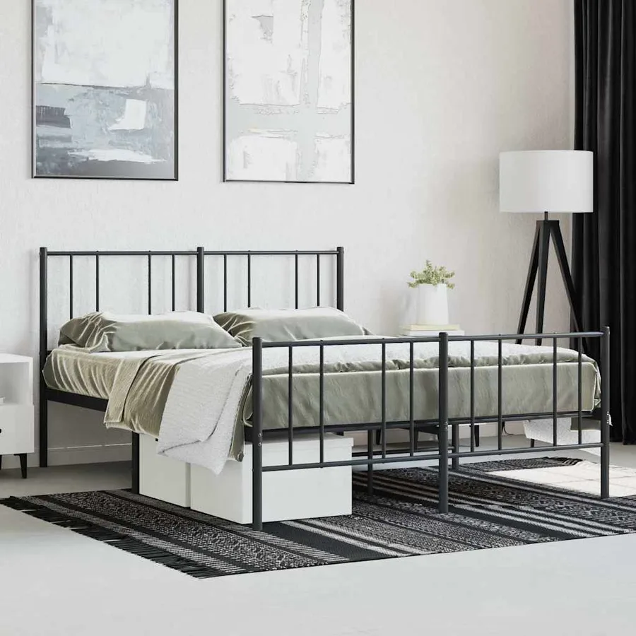 Cadre de lit métal sans matelas avec pied de lit noir 120x200cm - 4