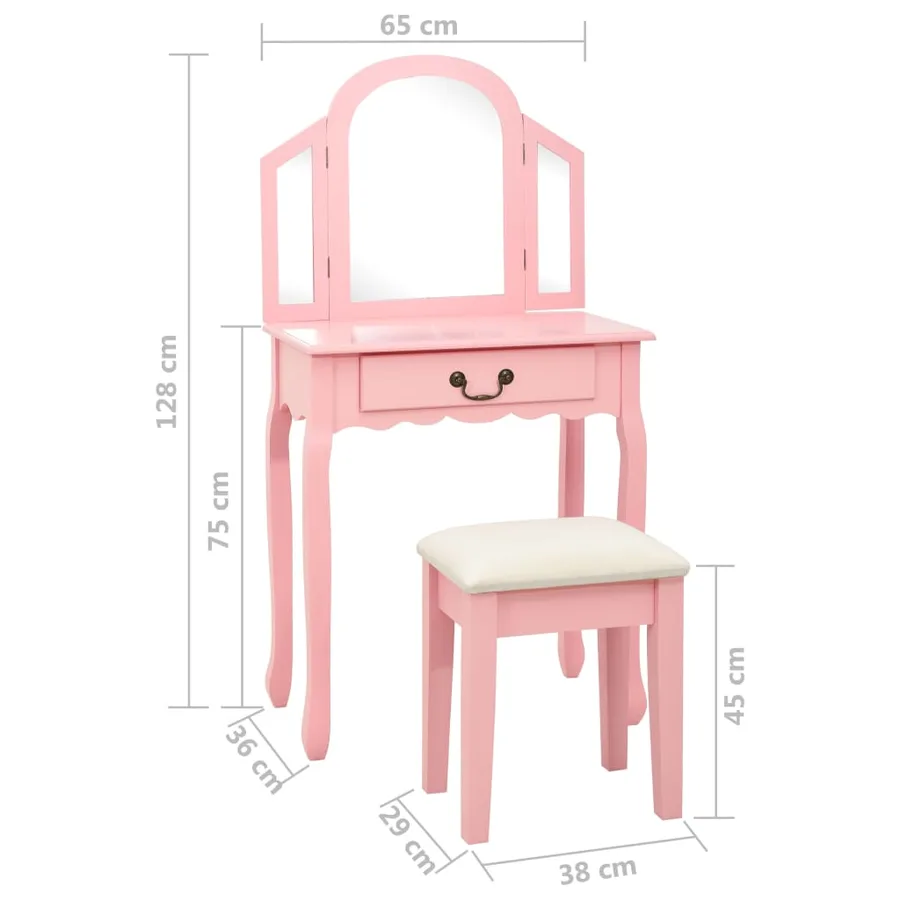 Coiffeuse et tabouret Rose 65x36x128 cm Bois de paulownia MDF - 11