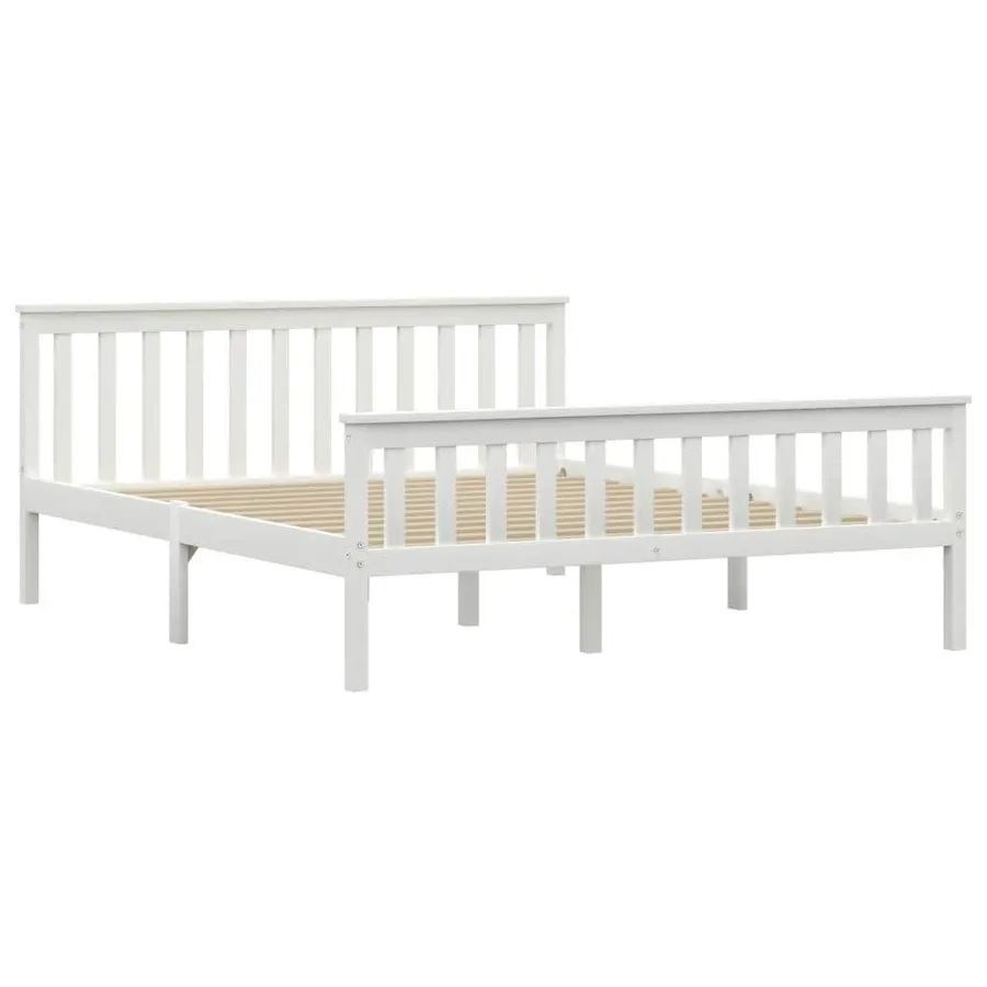 Cadre de lit sans matelas blanc bois de pin massif 160x200 cm - 2