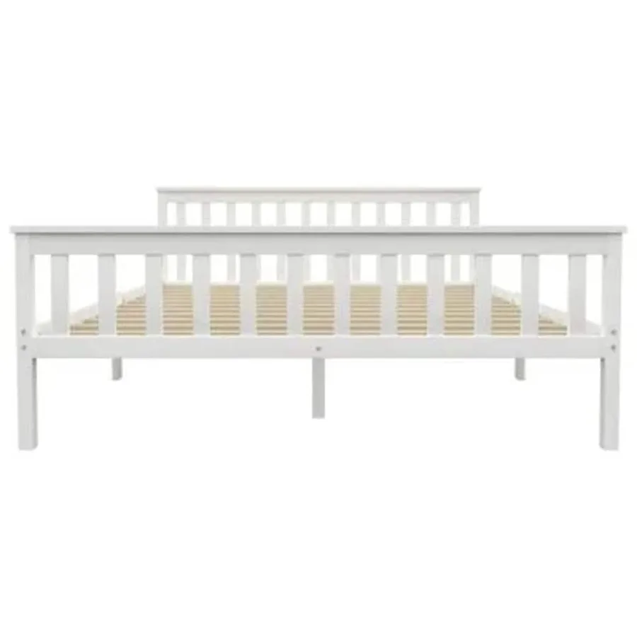 Cadre de lit sans matelas blanc bois de pin massif 160x200 cm - 3