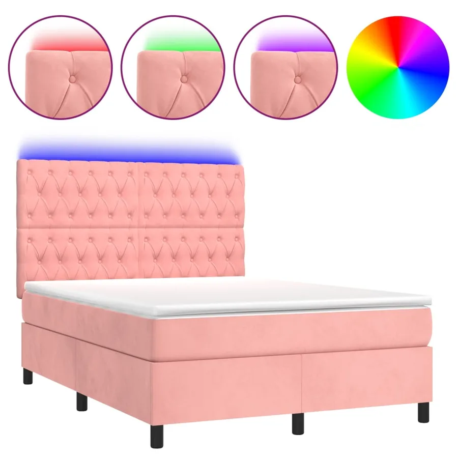 Sommier à lattes de lit matelas et LED Rose 140x200 cm Velours - 2