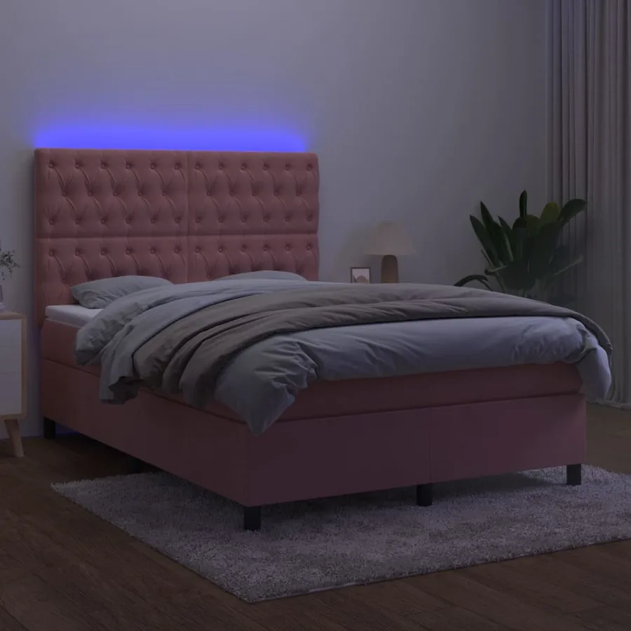 Sommier à lattes de lit matelas et LED Rose 140x200 cm Velours - 4